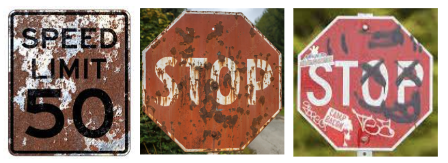Weathered and rusty traffic signs used for data augmentation